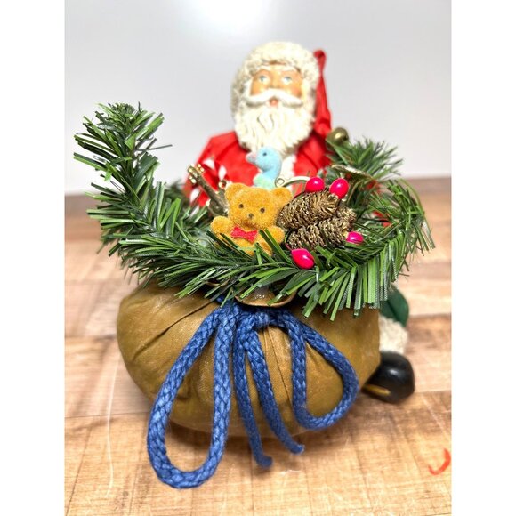 Vintage Fabric Mache Classic Santa Claus Sitting Toy Bag St Nick Detailed Art - Picture 2 of 9